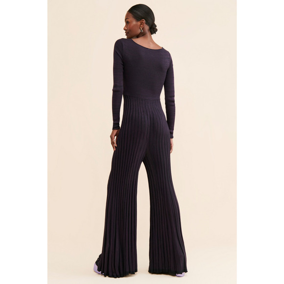 New Free People Lady Luck Jumpsuit $168 X-SMALL Plum Ribbed Knit Wide-leg - Picture 8 of 8
